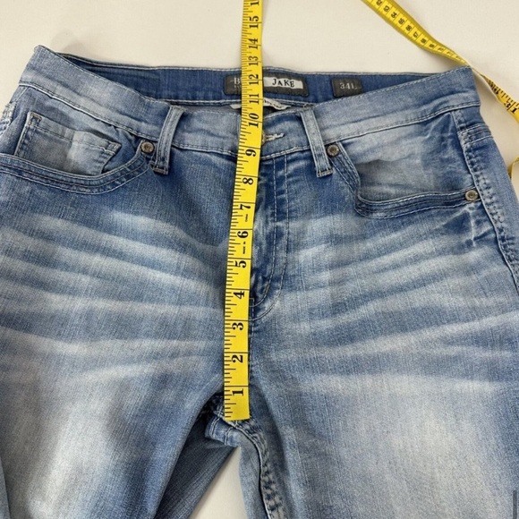 Buckle BKE Mens Jeans size 34 Long Jake Blue Straight Leg Casual Thick Stitch - Picture 12 of 14